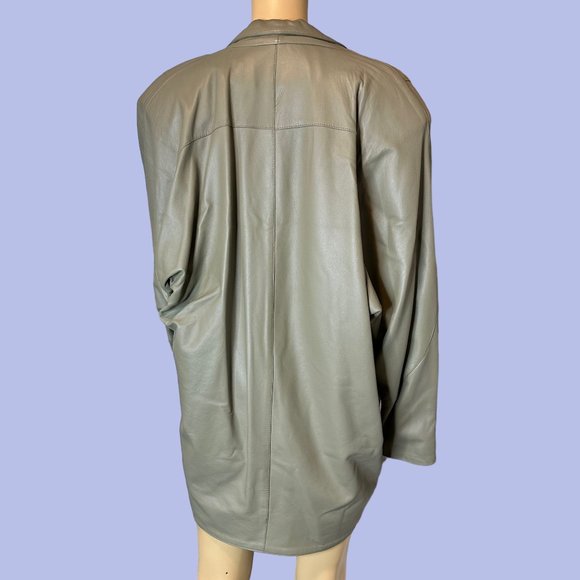 Prégo Unisex Leather Open Jackets Large L Green Collared Padded Shoulders - Picture 4 of 16